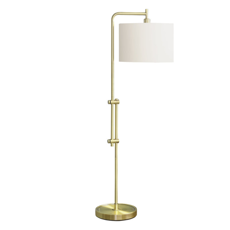 Lampe sur pied arquée contemporaine en métal et laiton avec abat-jour en tissu ivoire, pour ajouter de l'élégance et de la lumière à n'importe quelle pièce