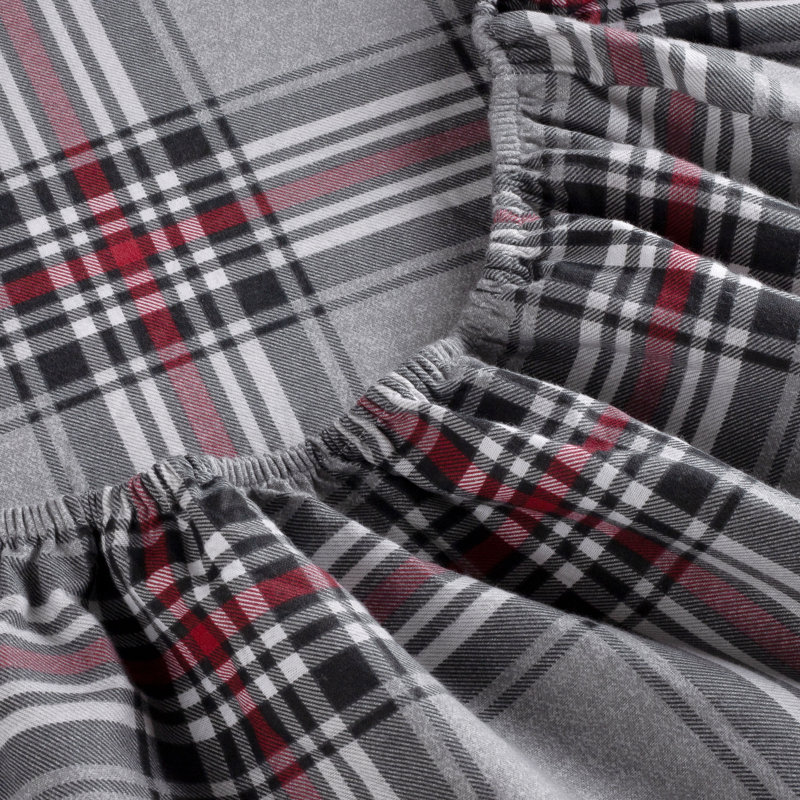 Kathy Ireland 100% Turkish Cotton Flannel Sheet Set, Crimson Check, Queen Sheet Set + 1 Fitted Sheet + 2 Pillowcases