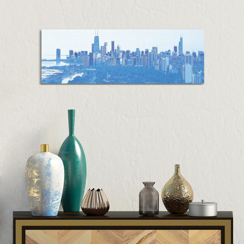 Digital Sketch Of Chicago Skyline, USA VI - Wrapped Canvas Panoramic Print, 30.48 cm H x 91.44 cm W x 1.91 cm D