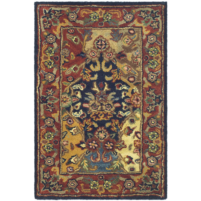 Costilla Hand Tufted Wool/Cotton Oriental Rug in Burgundy, Rectangle 4' x 6'