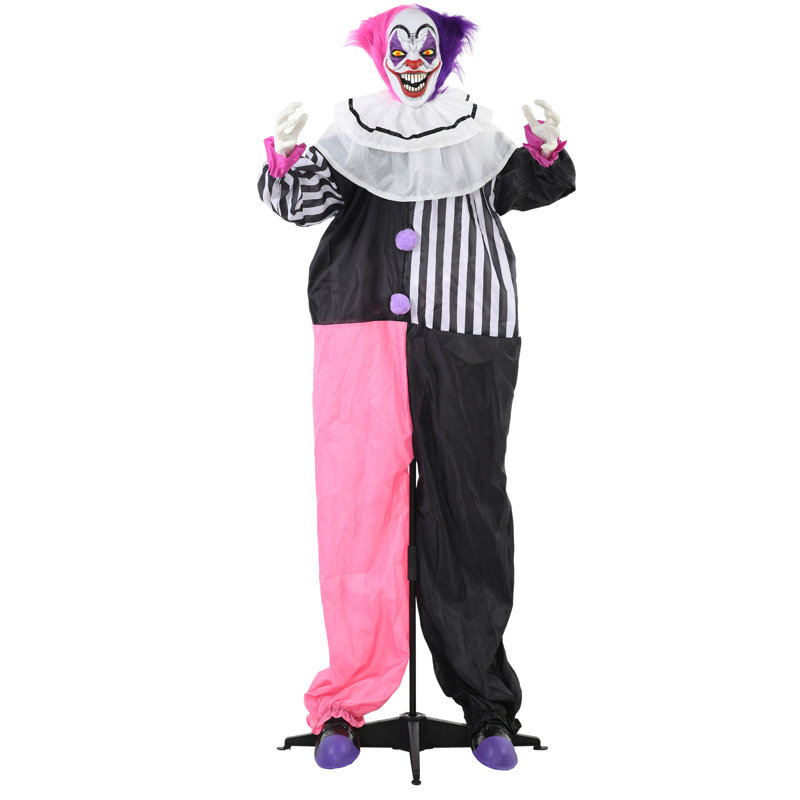 HOMCOM 173cm 68" Laughing Clown Outdoor Halloween Decoration, Animated
