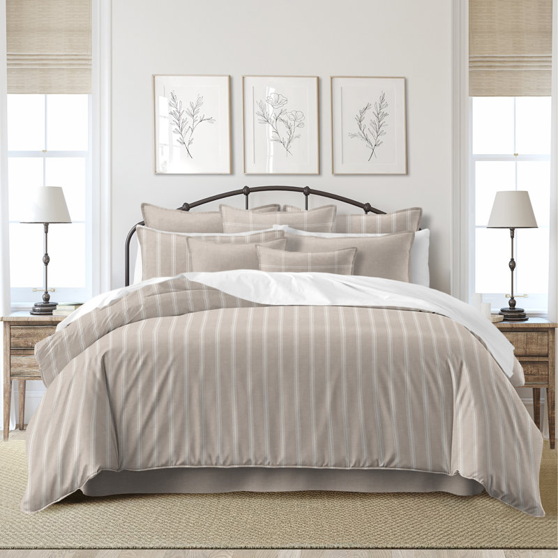 Shay Broad Ticking Stripe Natural Cotton Comforter Set  8 Piece, California King Comforter + 7 Additional Pieces