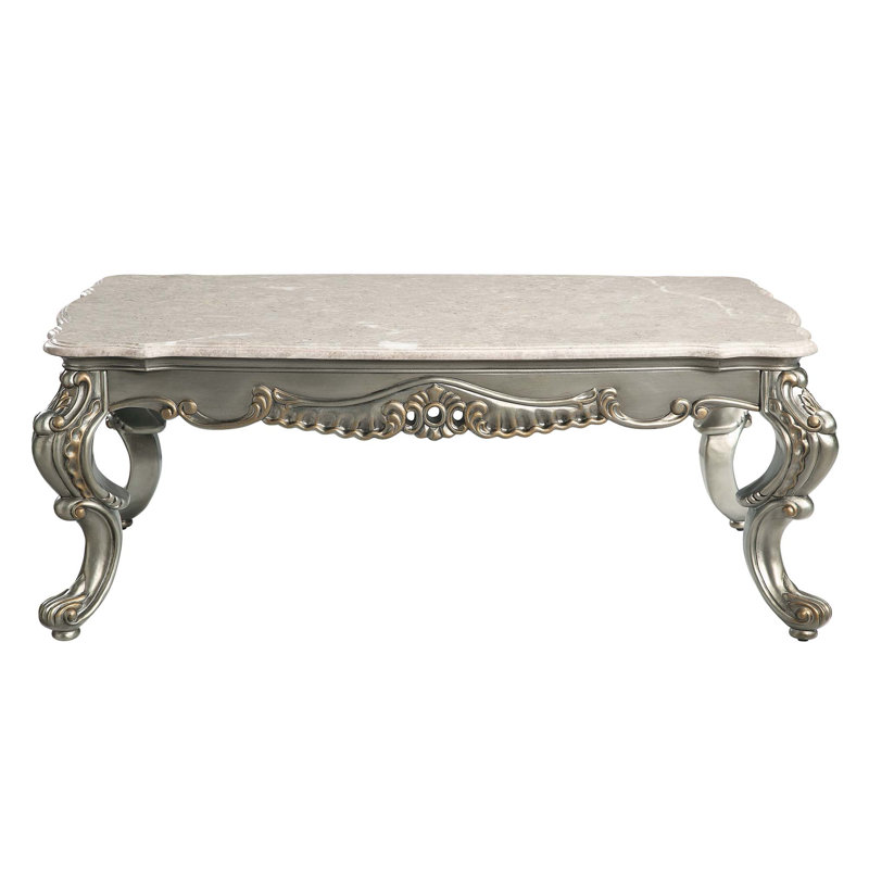 Plateau en marbre naturel Miliani et table basse au fini bronze antique avec plateau en marbre