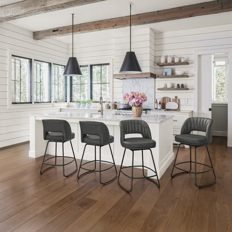 26''H Swivel Barstools With Metal Legs, Gray, 3