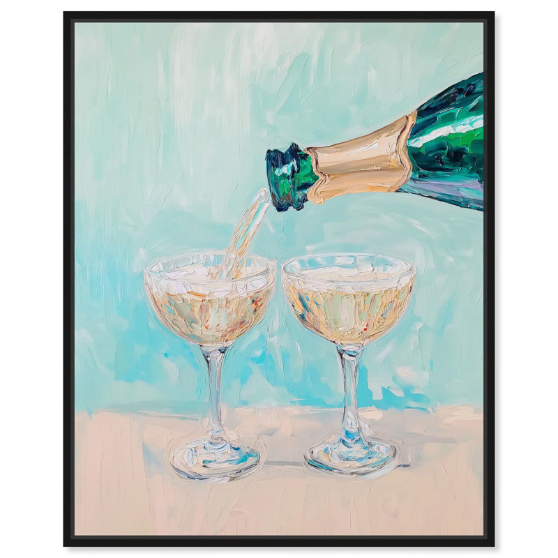 «Glasses Of Wine», plage, art côtier par Art Remedy, Cadre flottant noir, H 25 po x l 21 po x P 1,8 po