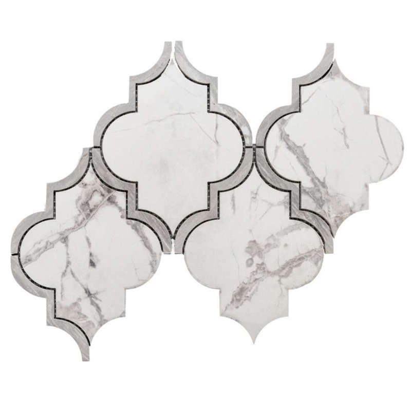 Stately Lantern 9" x 14" Porcelain Arabesque Marble Look Wall & Floor Tile, Calacatta/Gray