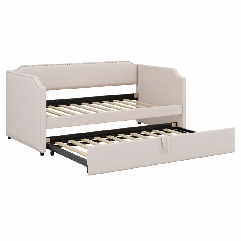 Lit de jour rembourré avec lit gigogne, Beige