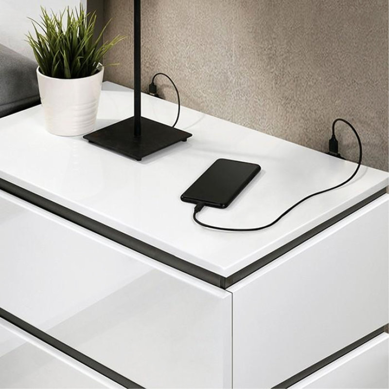 Table de chevet avec USB, blanc
