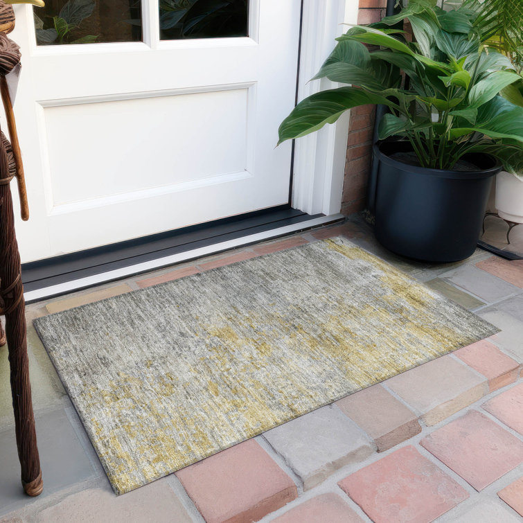 Machine Washable Indoor/Outdoor Christain ACN1297 Gray Rug
