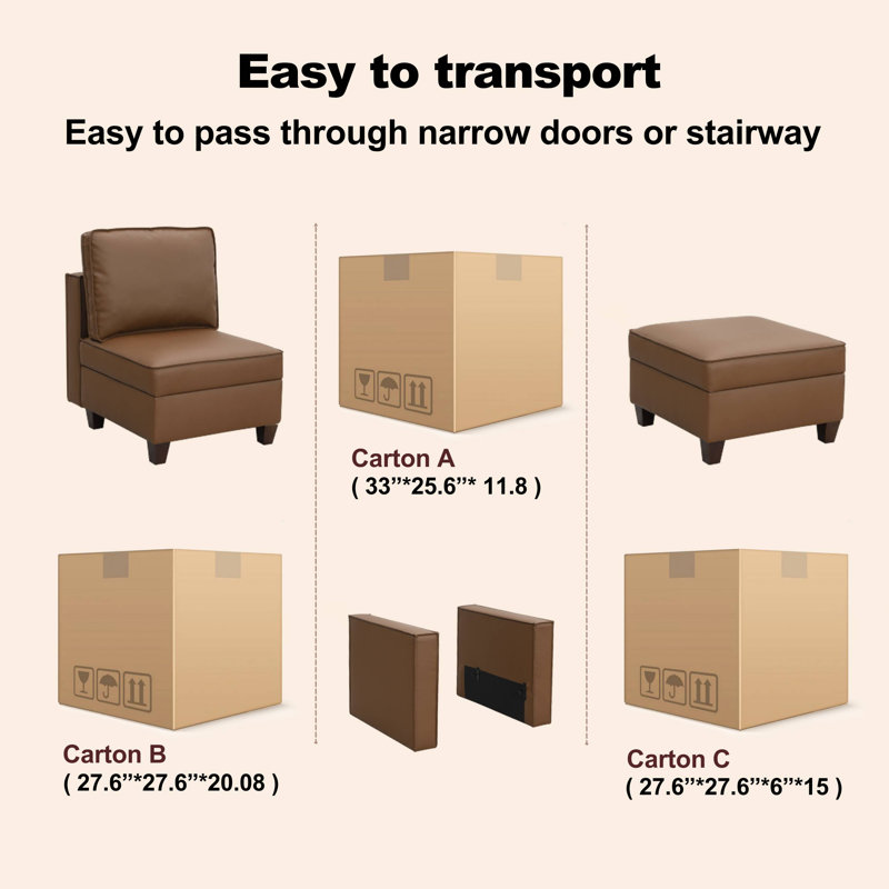 Canapé modulaire surdimensionné en similicuir surdimensionné avec rangement et canapé modulaire réversible à 8 sièges très profond avec 4 repose-pieds beige