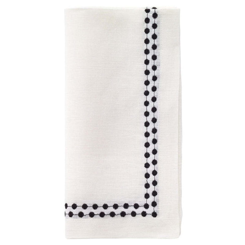 Pearls Linen Square Napkin, White/Black