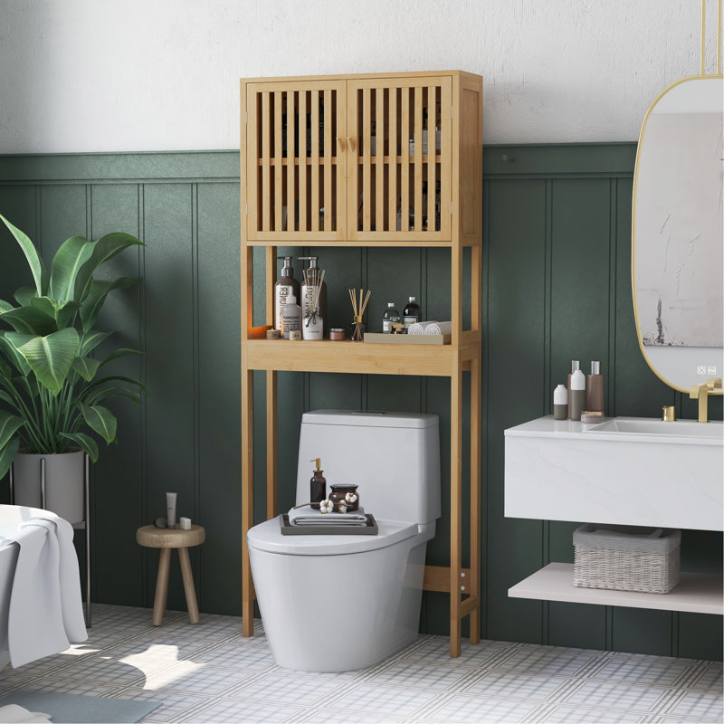 Natural Bamboo Over-the-Toilet Storage Cabinet with Adjustable Shelf