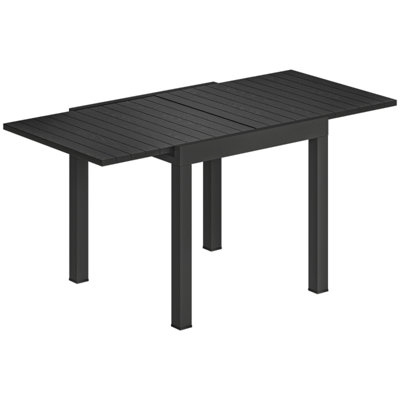 Extendable Aluminium Outdoor Dining Table with Slatted Top for Patio Garden, Black