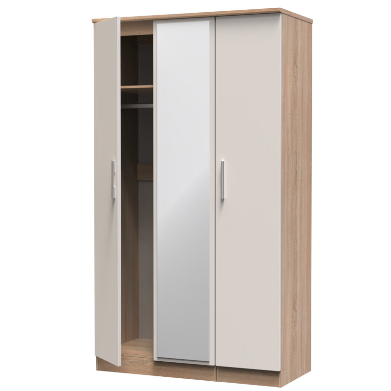 Borgeson Tall Triple Mirror Wardrobe, Kashmir Gloss/Bardolino Oak
