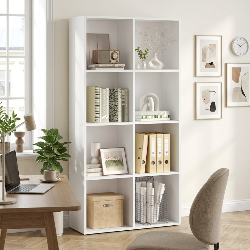 8-Cube 51''H Open Storage Shelf, Versatile Bookcase, Cloud White