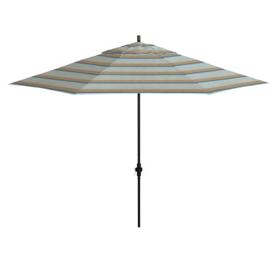 11 Foot Matted Black Patio Umbrella With Fiberglass Ribs And Collar Tilt In Gateway Mist Sunbrella