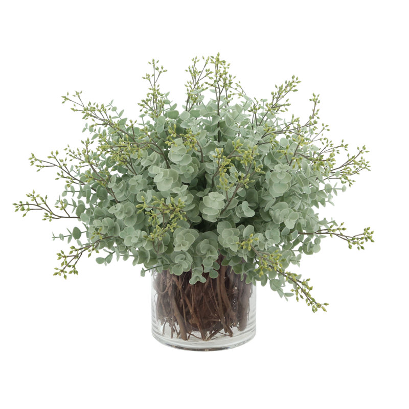 15 " Faux Eucalyptus in Glass Vase