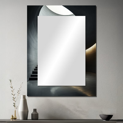 Lapish Grey Concrete Canvas Subtle II - Tunnel Large Wall Mirror, Industrial Decorative Mirror, Printed Metal Art