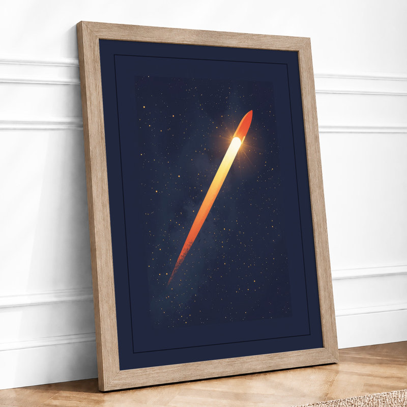 Rocket Through Stars Modern - Framed Print, A1 - 84.1 x 59.4 cm, Oak