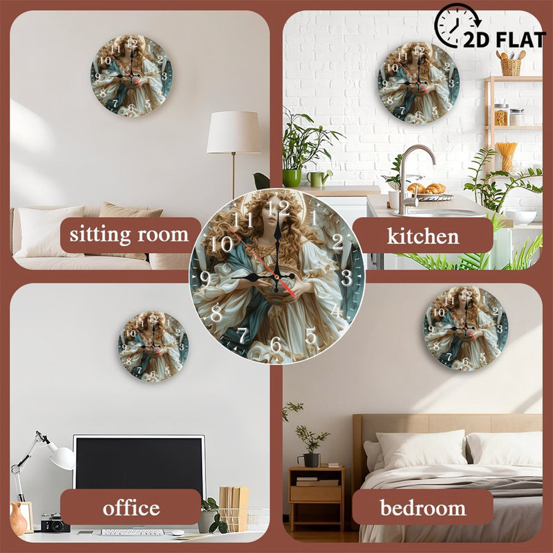 Horloge murale en bois 10 po, mouvement silencieux, à piles (piles AA non incluses), décor artistique, parfait pour les décorations