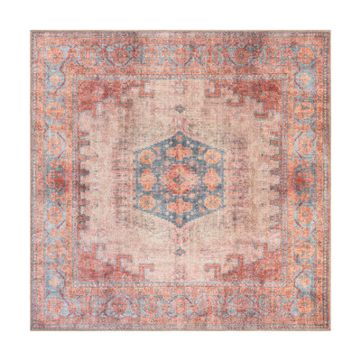 Griffey Vintage Boho Machine Washable Red/Blue Non-Slip Backing Area Rug
