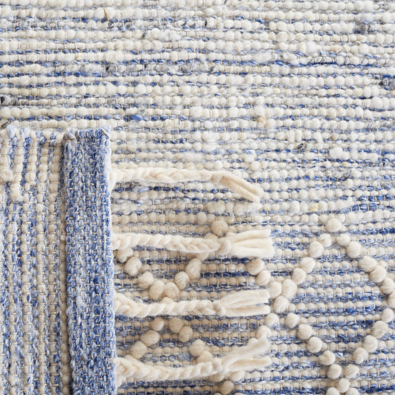 Antwoin Hand Woven Wool/Cotton Geometric Rug in Blue/Ivory, Rectangle 4' x 6'