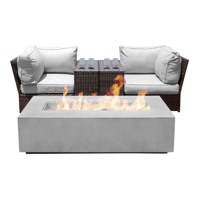 Ensemble de conversation extérieur pré-construit pour 2 avec coussins et table de feu en béton