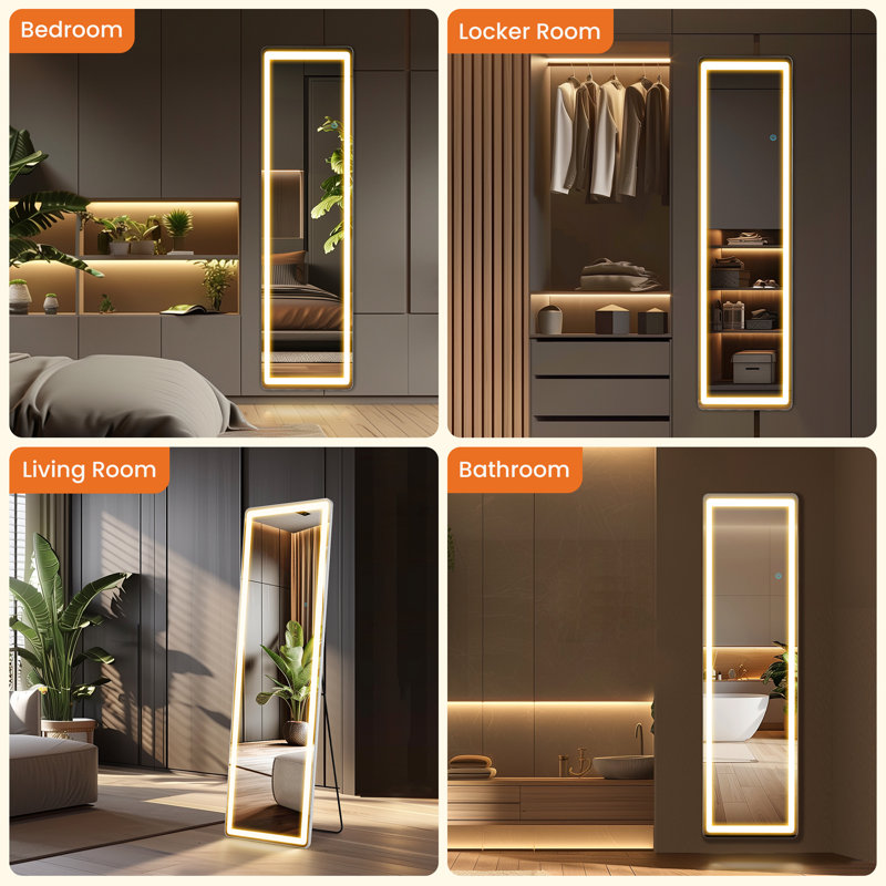 3 Color Lighting Mirror with LED Lights, Lighted Floor Standing Mirror with Stand, 59.8" x 15.7" 