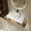 Meuble-lavabo flottant avec lavabo vasque à motif sable doré et tablette ouverte-129374069