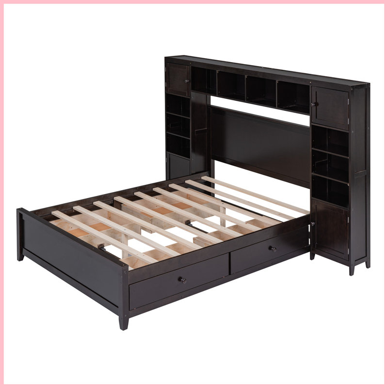 Ethil 4 Drawers Bookcase Platform Bed, Espresso, Full