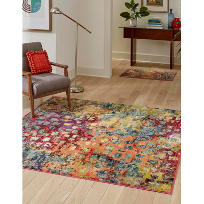 Tapis orange / rose / bleu / jaune à motif abstrait Corlenzo