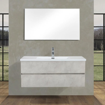Villano 48 po L x 19 po P 2 tiroirs Meuble-lavabo mural avec évier simple et Comptoir en Polymarbre blanc
