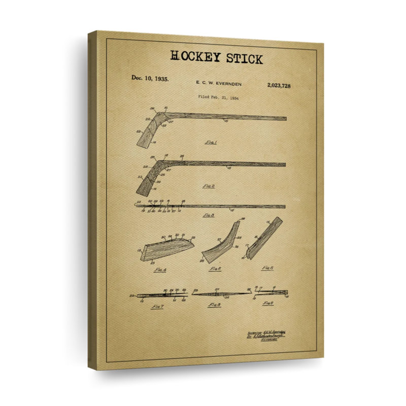 «Hockey Stick», reproduction de brevet sur toile, L 48 po x H 32 po
