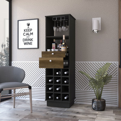 Armoire de bar à 1 tablette et 12 bouteilles en wengé et noyer noir