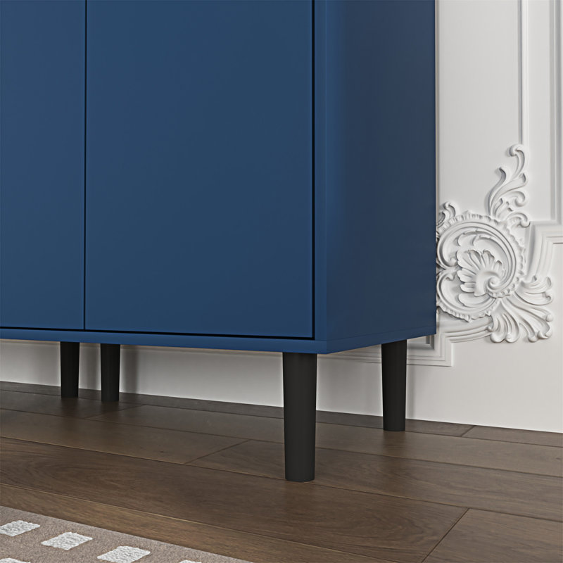 Tall Blue Lockable Bathroom Storage Cabinet with Glass Doors