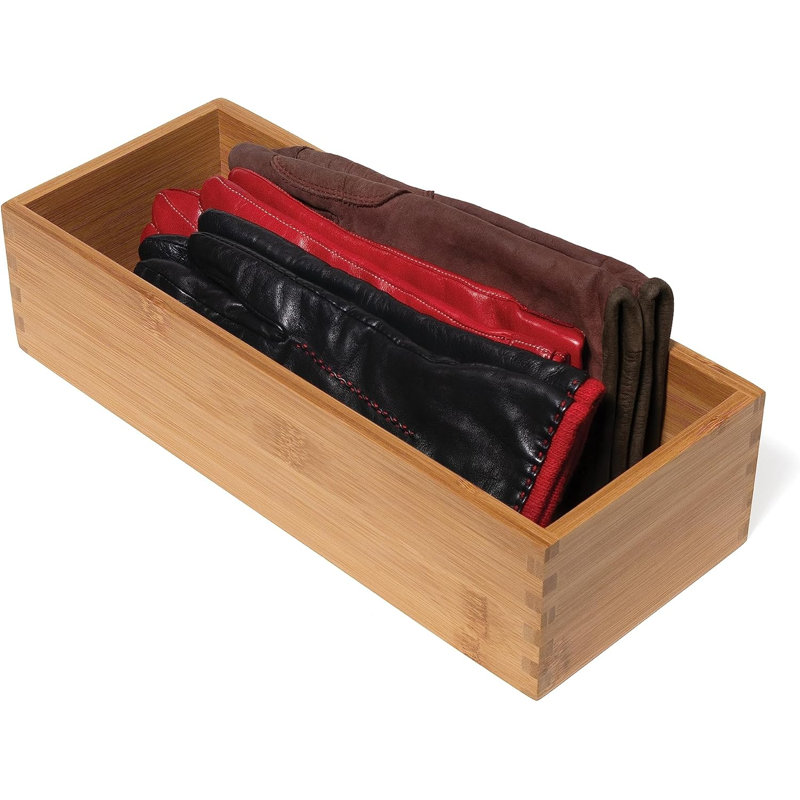 Boîte de rangement pour ustensiles en bois de bambou pour ustensiles de cuisine, maquillage ou fournitures de bureau, 5 po x 12 po x 3 po