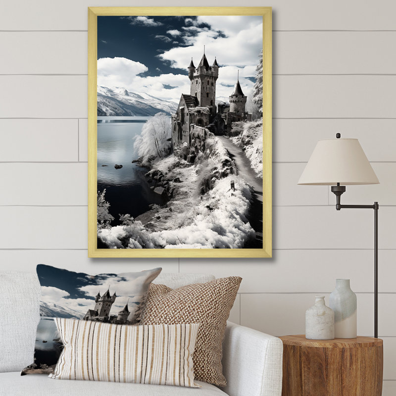 Allemagne, beau paysage noir et blanc sur toile, H 32 po x l 16 po x P 1 po, Encadrement doré
