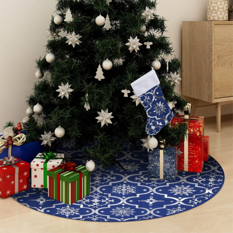 Tapis d'arbre de Noël artificiel Luxury, H 35,40 po x l 35,40 po, Bleu