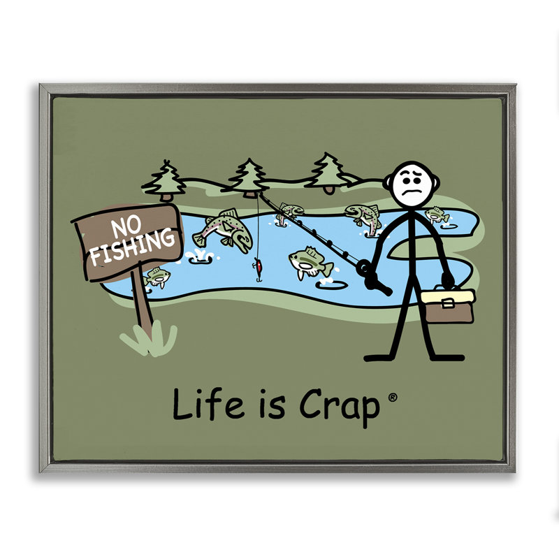 «No Fishing at Pond Floater» par LIC, Cadre flottant gris lustré, H 17 po x l 21 po