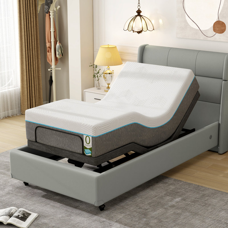 Adjustable Bed Frame With 12" White Gel Memory Foam Mattress, Twin XL