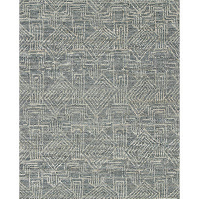 Tulah Hand Knotted Wool Geometric Shapes Area Rug in Ivory/Blue/Green