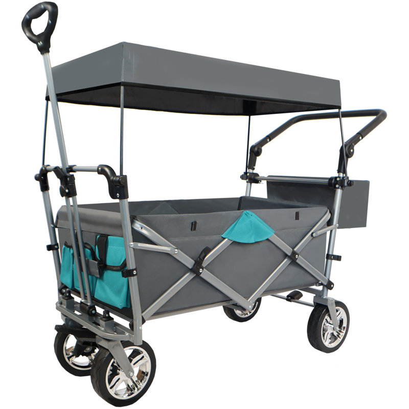 Chariot pliable à pousser et tirer avec auvent amovible