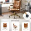 Chaise de bureau réglable en similicuir de 23,2 po de large et de couleur chameau avec accoudoirs rembourrés et siège pivotant rembourré-1690942811