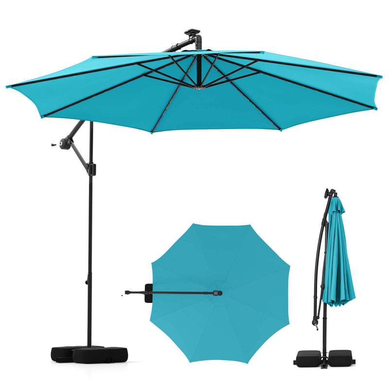 Parasol suspendu solaire 10 pi avec porte-à-faux de patio, Rouge