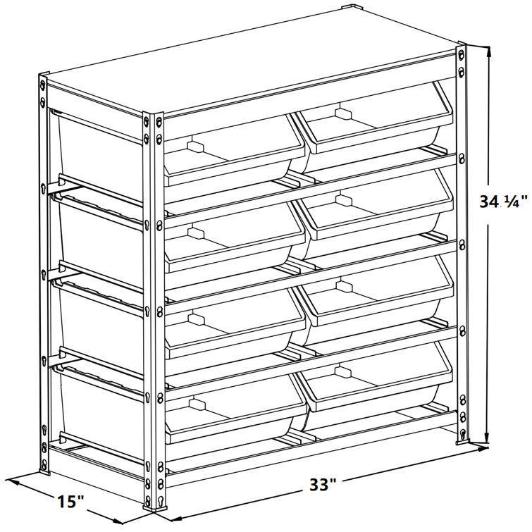 Rebrilliant Jymon 33 W x 15 D x 50 H Garage Storage Bin Rack System Heavy  Duty 6 Tiers 22 Bins Shelving Units