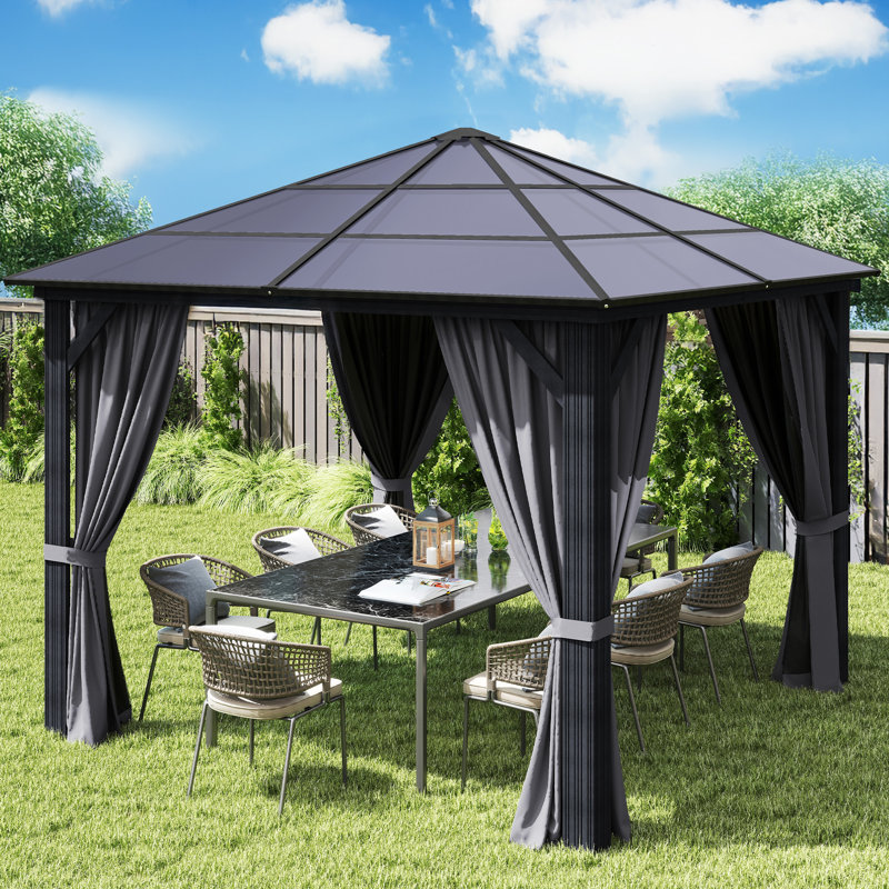 10 Ft. W x 10 Ft. D and 12 Ft. W x 10 Ft. D Patio Gazebo with Curtains, 10 Ft. W x 10 Ft. D