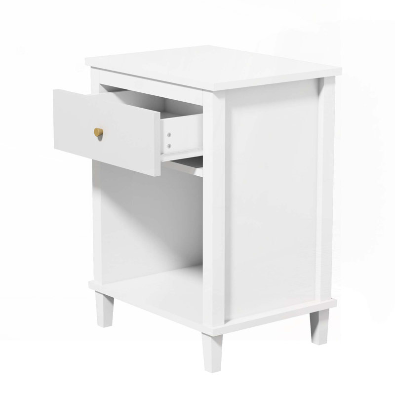  Aldreth 1 Drawer Nightstand, Side Table With Shelf, Side Table, Small Side Table, Modern End Table, White