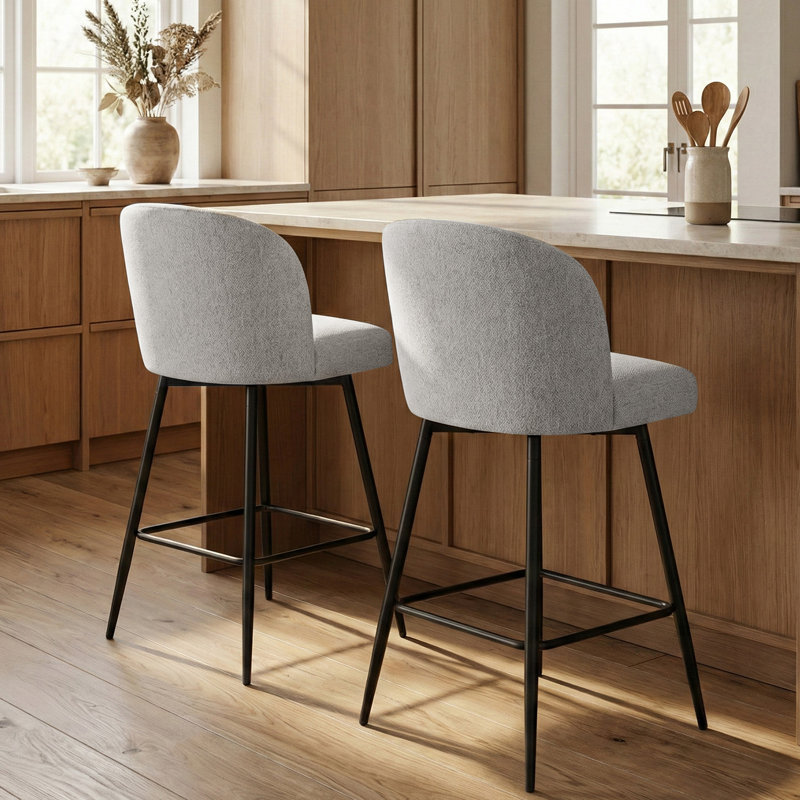 360°Swivel Barstool Counter Height Barstools with Back, Gray/Fabric