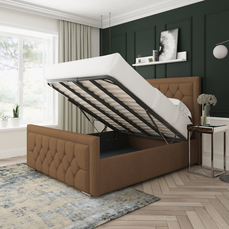 Maple Wool Upholstered Ottoman Bed Frame, Small Double (4'), Truffle