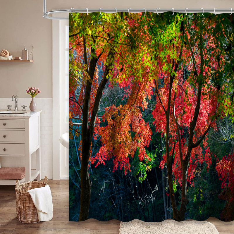 Bright Autumn Forest Red Maple Japan Shower Curtain with 12 Hooks, L 72 po x l 78 po